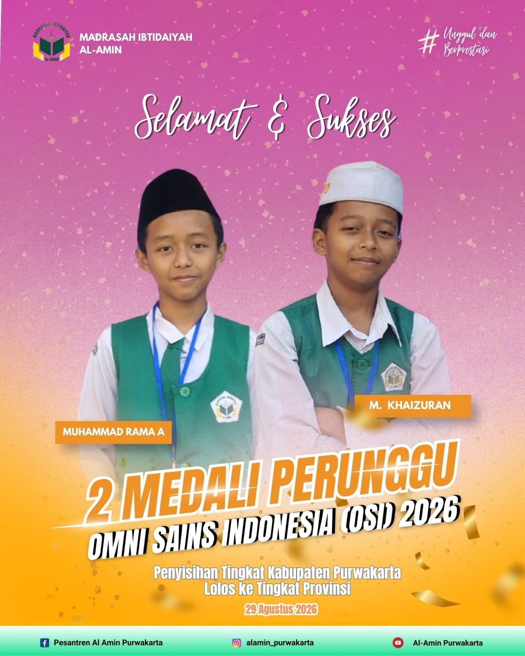 Dokumentasi Dua Medali Perunggu, Murid MI Al-Amin Siap Melaju ke Tingkat Provinsi